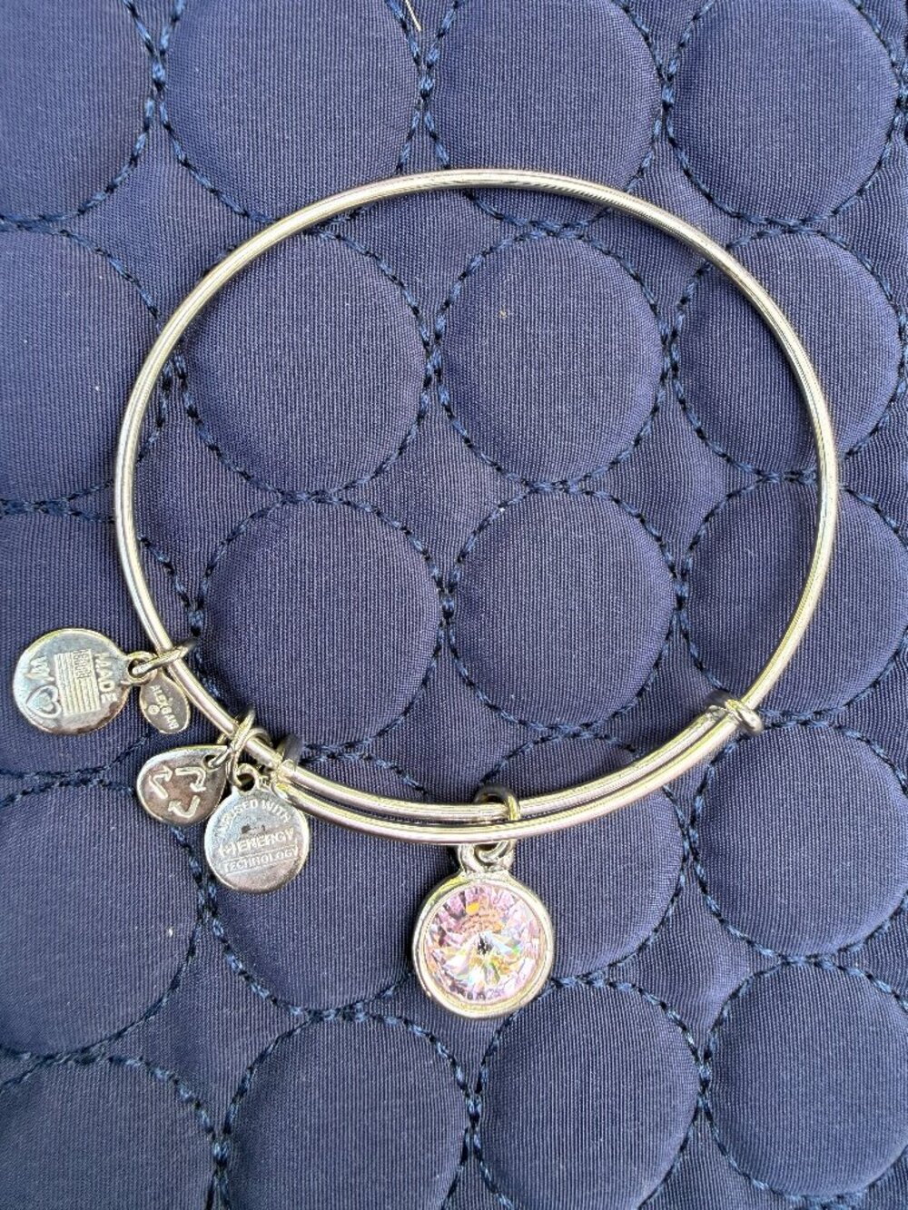 Alex and Ani October Birthstone Charm Bangle Bracelet, Pink Crystal, Silver-Tone